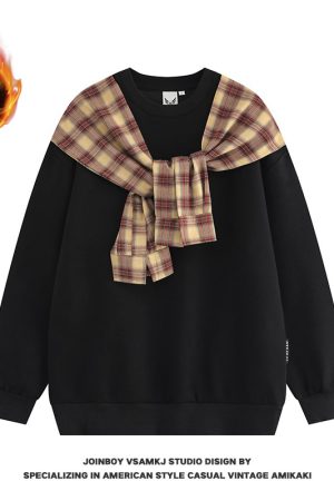 Men's Fleece Shawl Sweatshirt - American Style Hip-Hop Fake Two-Piece Top for Couples - 2025 Winter Trend