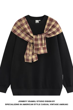 Men's Fleece Shawl Sweatshirt - American Style Hip-Hop Fake Two-Piece Top for Couples - 2025 Winter Trend