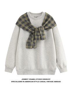 Men's Fleece Shawl Sweatshirt - American Style Hip-Hop Fake Two-Piece Top for Couples - 2025 Winter Trend