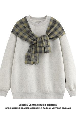Men's Fleece Shawl Sweatshirt - American Style Hip-Hop Fake Two-Piece Top for Couples - 2025 Winter Trend