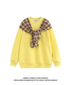 Men's Fleece Shawl Sweatshirt - American Style Hip-Hop Fake Two-Piece Top for Couples - 2025 Winter Trend