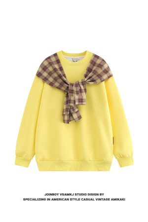Men's Fleece Shawl Sweatshirt - American Style Hip-Hop Fake Two-Piece Top for Couples - 2025 Winter Trend