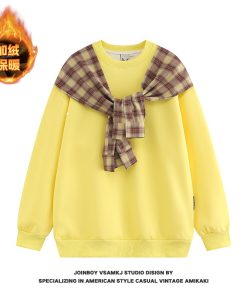 Men's Fleece Shawl Sweatshirt - American Style Hip-Hop Fake Two-Piece Top for Couples - 2025 Winter Trend