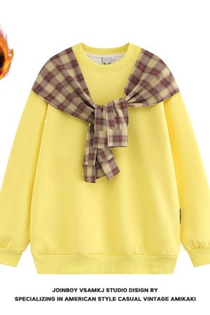 Men's Fleece Shawl Sweatshirt - American Style Hip-Hop Fake Two-Piece Top for Couples - 2025 Winter Trend