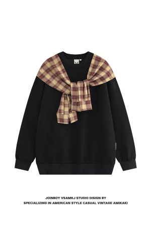 Men's Fleece Shawl Sweatshirt - American Style Hip-Hop Fake Two-Piece Top for Couples - 2025 Winter Trend