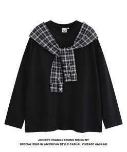 Men's Fleece Shawl Sweatshirt - American Style Hip-Hop Fake Two-Piece Top for Couples - 2025 Winter Trend