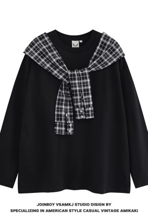 Men's Fleece Shawl Sweatshirt - American Style Hip-Hop Fake Two-Piece Top for Couples - 2025 Winter Trend