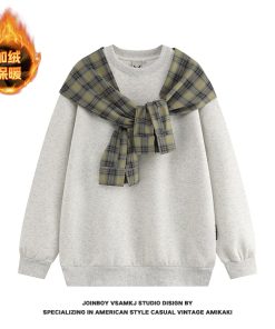 Men's Fleece Shawl Sweatshirt - American Style Hip-Hop Fake Two-Piece Top for Couples - 2025 Winter Trend