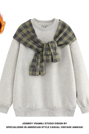 Men's Fleece Shawl Sweatshirt - American Style Hip-Hop Fake Two-Piece Top for Couples - 2025 Winter Trend