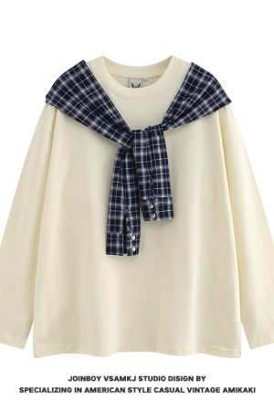 Men's Fleece Shawl Sweatshirt - American Style Hip-Hop Fake Two-Piece Top for Couples - 2025 Winter Trend