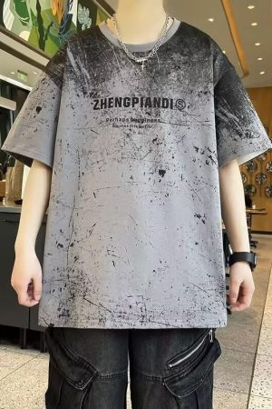 Men's Gradient Color Short Sleeve T-Shirt - Summer Pure Cotton, Trendy Loose Fit, Slouchy Shoulder Style for Cool Comfort