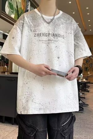 Men's Gradient Color Short Sleeve T-Shirt - Summer Pure Cotton, Trendy Loose Fit, Slouchy Shoulder Style for Cool Comfort