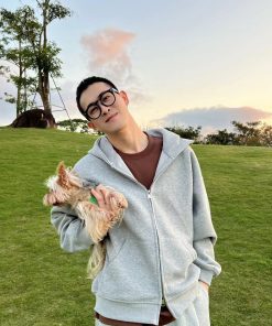 Men's Gray Hoodie - Spring Casual American Style Loose Cardigan for 90s Inspired Fashion