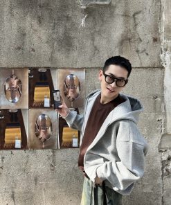 Men's Gray Hoodie - Spring Casual American Style Loose Cardigan for 90s Inspired Fashion