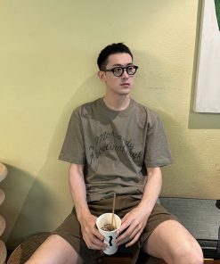 Men's Green Letter Print Short Sleeve T-Shirt - Summer Casual Loose Fit American Street Style