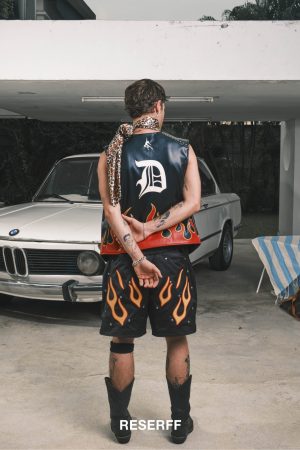 Men's Handmade Hellfire Embroidered Metal Silhouette Wide Short Jacket Vest - Trendy Cool Style, Urban Fashion Statement