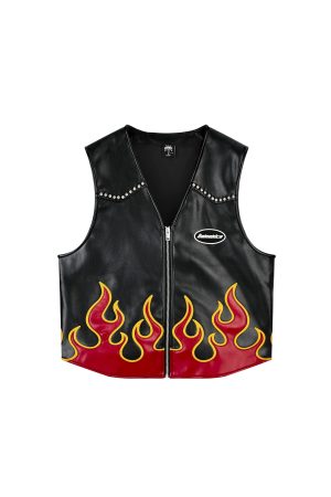 Men's Handmade Hellfire Embroidered Metal Silhouette Wide Short Jacket Vest - Trendy Cool Style, Urban Fashion Statement