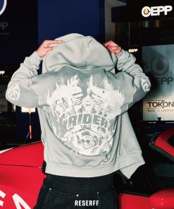 Men's Heavyweight Fleece Lined Hoodie - Water-Washed Zipper Cardigan in American Style for Winter, Night Fog Color