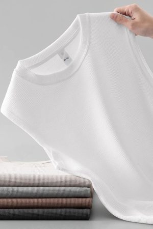 Men's Heavyweight Waffle Vest - Breathable Sleeveless Sports Tank Top for Outdoor Fitness & Basketball - Wide Shoulder Design