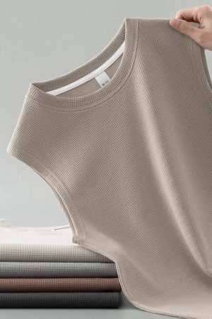Men's Heavyweight Waffle Vest - Breathable Sleeveless Sports Tank Top for Outdoor Fitness & Basketball - Wide Shoulder Design