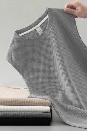 Men's Heavyweight Waffle Vest - Breathable Sleeveless Sports Tank Top for Outdoor Fitness & Basketball - Wide Shoulder Design