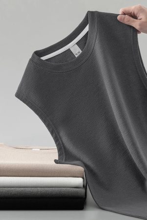 Men's Heavyweight Waffle Vest - Breathable Sleeveless Sports Tank Top for Outdoor Fitness & Basketball - Wide Shoulder Design