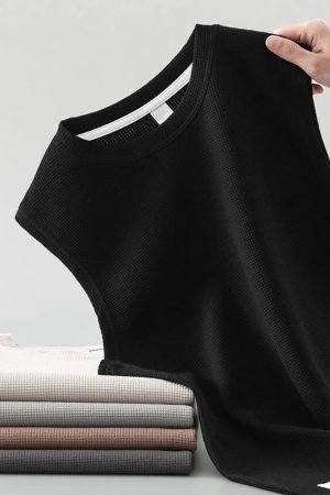 Men's Heavyweight Waffle Vest - Breathable Sleeveless Sports Tank Top for Outdoor Fitness & Basketball - Wide Shoulder Design