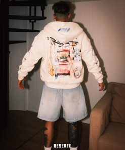 Men's Heavyweight Watercolor Zipper Hoodie - Collaborative Racing Design, Washed Waffle Lined Sweatshirt, Casual Streetwear Style