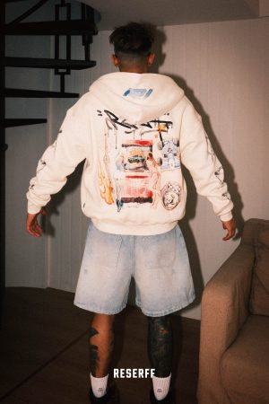 Men's Heavyweight Watercolor Zipper Hoodie - Collaborative Racing Design, Washed Waffle Lined Sweatshirt, Casual Streetwear Style