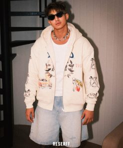 Men's Heavyweight Watercolor Zipper Hoodie - Collaborative Racing Design, Washed Waffle Lined Sweatshirt, Casual Streetwear Style