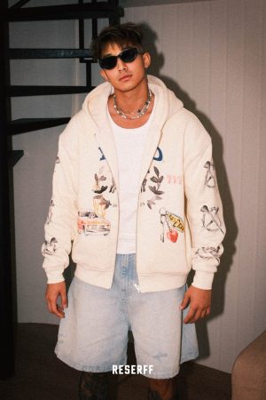 Men's Heavyweight Watercolor Zipper Hoodie - Collaborative Racing Design, Washed Waffle Lined Sweatshirt, Casual Streetwear Style