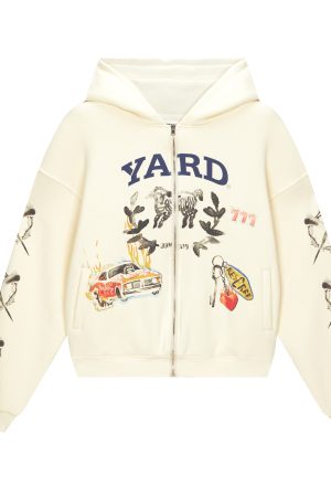 Men's Heavyweight Watercolor Zipper Hoodie - Collaborative Racing Design, Washed Waffle Lined Sweatshirt, Casual Streetwear Style