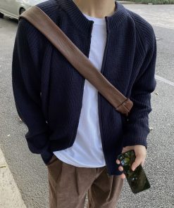 Men's Knitted Zipper Cardigan - Solid Color Warm Sweater for Spring, Autumn & Winter - Simple Korean Style Casual Jacket