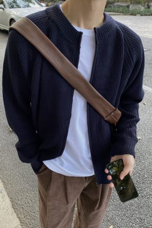 Men's Knitted Zipper Cardigan - Solid Color Warm Sweater for Spring, Autumn & Winter - Simple Korean Style Casual Jacket
