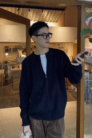 Men's Knitted Zipper Cardigan - Solid Color Warm Sweater for Spring, Autumn & Winter - Simple Korean Style Casual Jacket