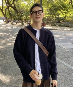 Men's Knitted Zipper Cardigan - Solid Color Warm Sweater for Spring, Autumn & Winter - Simple Korean Style Casual Jacket