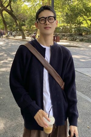 Men's Knitted Zipper Cardigan - Solid Color Warm Sweater for Spring, Autumn & Winter - Simple Korean Style Casual Jacket