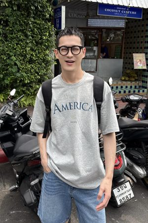 Men's Korean Style Minimalist Casual Loose Fit Short Sleeve T-Shirt with Simple Letter Print - Summer Versatile Fashion Top