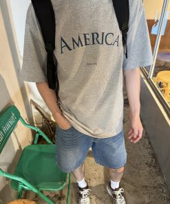Men's Korean Style Minimalist Casual Loose Fit Short Sleeve T-Shirt with Simple Letter Print - Summer Versatile Fashion Top