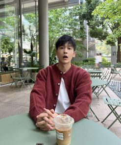 Men's Korean Style Red Wool Cardigan Jacket - Casual Loose Comfortable Versatile Top for Autumn and Winter