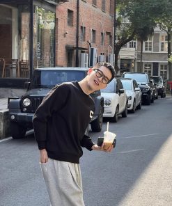 Men's Korean Style Thickened Fleece Sweatshirt with Letter Print - Loose Casual Autumn/Winter Top