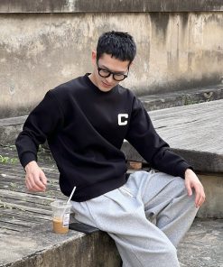 Men's Korean Style Thickened Fleece Sweatshirt with Letter Print - Loose Casual Autumn/Winter Top