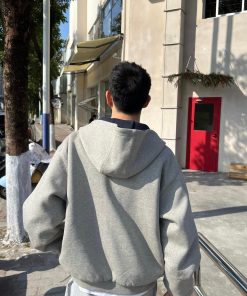 Men's Korean Style Ultra-Thick Two-Color Cardigan Sweatshirt - Casual Loose Fit for Autumn Winter