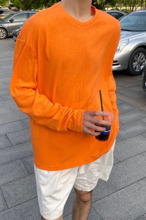 Men's Long Sleeve T-Shirt - Summer Thin Sun Protection, Loose Cotton Round Neck, Breathable, Trendy Solid Color Top for Casual Wear