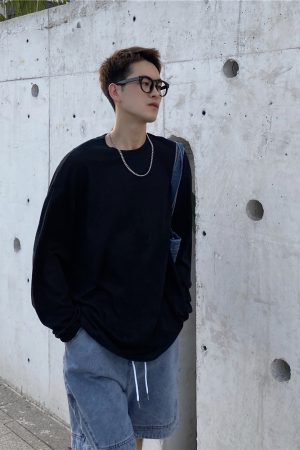 Men's Long Sleeve T-Shirt - Summer Thin Sun Protection, Loose Cotton Round Neck, Breathable, Trendy Solid Color Top for Casual Wear