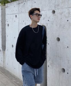 Men's Long Sleeve T-Shirt - Summer Thin Sun Protection, Loose Cotton Round Neck, Breathable, Trendy Solid Color Top for Casual Wear