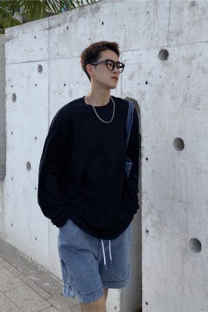 Men's Long Sleeve T-Shirt - Summer Thin Sun Protection, Loose Cotton Round Neck, Breathable, Trendy Solid Color Top for Casual Wear