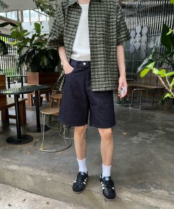 Men's Loose Casual Dark Blue Denim Shorts - Summer Versatile Five-Point Style, Perfect for 90s and Y2K Inspired Looks