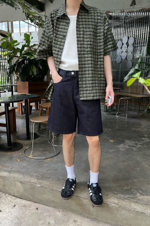 Men's Loose Casual Dark Blue Denim Shorts - Summer Versatile Five-Point Style, Perfect for 90s and Y2K Inspired Looks