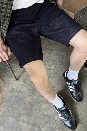 Men's Loose Casual Dark Blue Denim Shorts - Summer Versatile Five-Point Style, Perfect for 90s and Y2K Inspired Looks